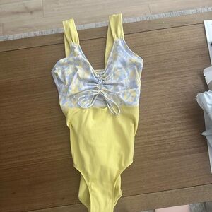 Yellow Dancz n Motion leotard with Printed Bust and Lace-Up Front